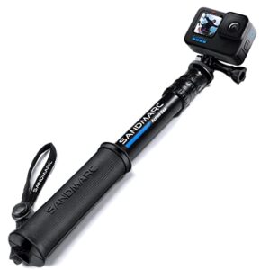 sandmarc pole - compact edition: 10-25" waterproof pole (selfie stick) for gopro hero 11, 10, 9, 8, max, 7, 6, 5, 4, session, 3+, 3, 2, hd & osmo action