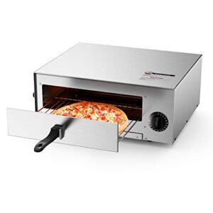 electric pizza oven, stainless steel pizza baker with auto shut-off, handle, removable pizza tray, countertop pizza maker for kitchen & commercial use