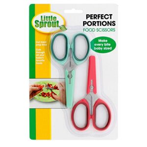baby food scissors 2 pack w covers- parent must-have safety stainless steel shears to make every bite baby sized and safe- portable for babies & toddlers feeding (meats, fruits, and vegetables)