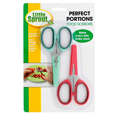 Baby Food Scissors 2 Pack w Covers- Parent Must-Have Safety Stainless Steel Shears to Make Every Bite Baby Sized and Safe- Portable For Babies & Toddlers Feeding (Meats, Fruits, and Vegetables)