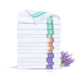 harringdons kitchen dish towels set of 12-tea towels 100% cotton. large dish cloths 28"x20" soft and absorbent. white with blue, green and red stripes, 4 of each. there's no substitute for quality