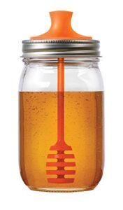 jarware honey dipper lid for regular mouth mason jars, orange, 16-ounce