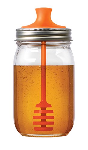 Jarware Honey Dipper Lid for Regular Mouth Mason Jars, Orange, 16-Ounce