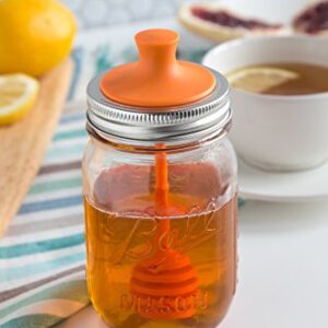 Jarware Honey Dipper Lid for Regular Mouth Mason Jars, Orange, 16-Ounce