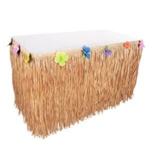 hawaiian luau hibiscus string & colorful sproilk faux flowers table hula grass skirt for party decoration, events, birthdays, celebration (1 pack) (brown)