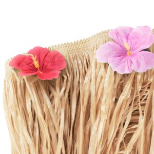 Hawaiian Luau Hibiscus String & Colorful Sproilk Faux Flowers Table Hula Grass Skirt for Party Decoration, Events, Birthdays, Celebration (1 Pack) (Brown)