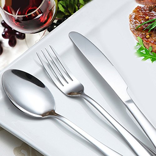 HornTide 12-Piece Flatware Sets Dinner Knife Fork Spoon 3-Piece Place Setting Service for 4 Person Stainless Steel Mirror Polishing