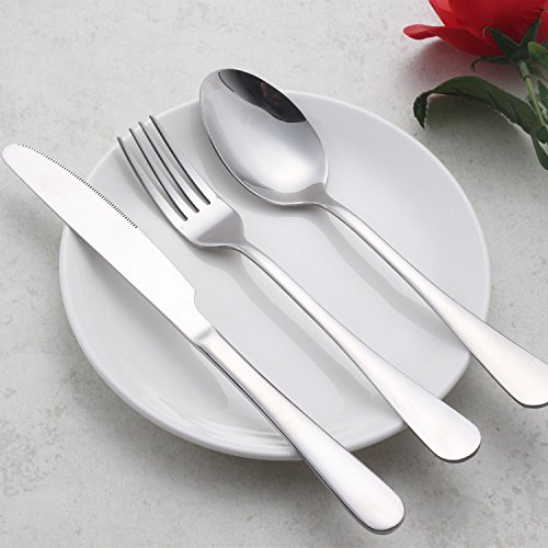 HornTide 12-Piece Flatware Sets Dinner Knife Fork Spoon 3-Piece Place Setting Service for 4 Person Stainless Steel Mirror Polishing