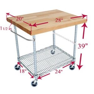 3 Tier Gourmet Cart with 20" Deep x 28" Wide Maple Butcher Block Top