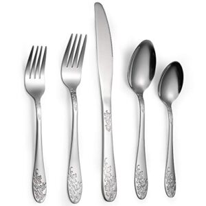 bekith 40-piece silverware flatware set for 8, stainless steel silverware flatware cutlery set, include knife/fork/spoon, mirror finished, dishwasher safe