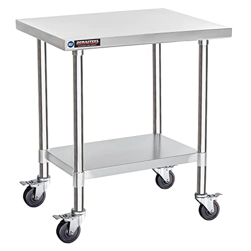 Food Prep Stainless Steel Table - DuraSteel 30 x 24 Inch Metal Table Cart - Commercial Workbench with Caster Wheel - NSF Certified - For Restaurant, Warehouse, Home, Kitchen, Garage