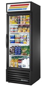 true gdm-23-hc-ld single swing glass door merchandiser refrigerator with hydrocarbon refrigerant and led lighting, holds 33 degree f to 38 degree f, 78.625" height, 29.875" width, 27" length