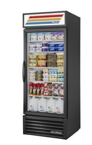 true gdm-26-hc-ld single swing glass door merchandiser refrigerator with hydrocarbon refrigerant and led lighting, holds 33 degree f to 38 degree f, 78.625" height, 29.875" width, 30" length