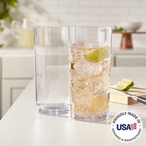 US Acrylic Classic Clear Plastic Reusable Drinking Glasses (Set of 6) 24oz Iced-Tea Cups | BPA-Free Tumblers, Made in USA | Top-Rack Dishwasher Safe