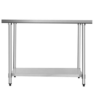 Giantex 30"x 48" Stainless Steel Work Table with Shelf Commercial Kitchen Food Prep Table Adjustable Height and Feet