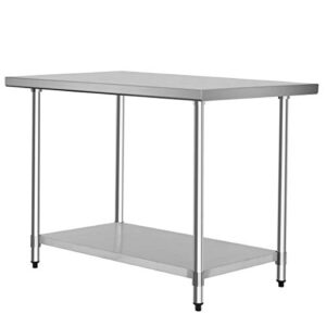 Giantex 30"x 48" Stainless Steel Work Table with Shelf Commercial Kitchen Food Prep Table Adjustable Height and Feet