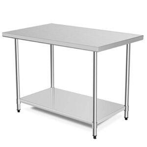 Giantex 30"x 48" Stainless Steel Work Table with Shelf Commercial Kitchen Food Prep Table Adjustable Height and Feet