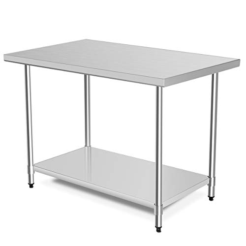 Giantex 30"x 48" Stainless Steel Work Table with Shelf Commercial Kitchen Food Prep Table Adjustable Height and Feet