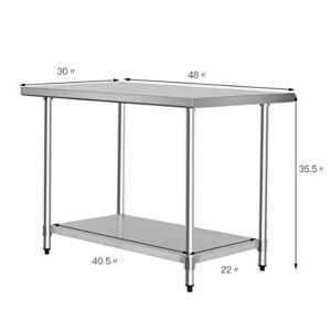 Giantex 30"x 48" Stainless Steel Work Table with Shelf Commercial Kitchen Food Prep Table Adjustable Height and Feet