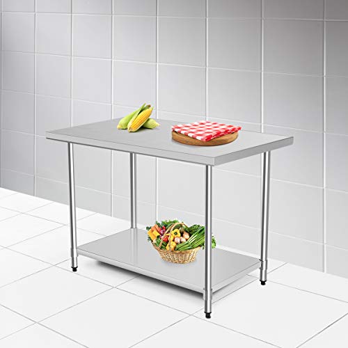 Giantex 30"x 48" Stainless Steel Work Table with Shelf Commercial Kitchen Food Prep Table Adjustable Height and Feet