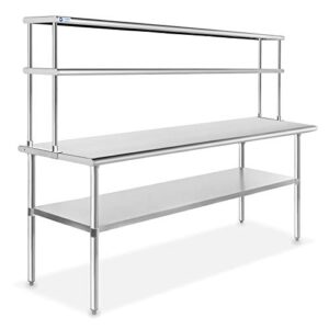 gridmann nsf stainless steel commercial kitchen prep & work table plus a 2 tier shelf - 72 in. x 12 in.