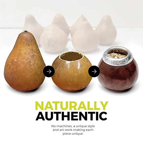 BALIBETOV Yerba Mate Gourd Set (Original Natural Handmade Yerba Mate Cup Argentina) - Includes Mate Tea Cup, Bombilla (Yerba Mate Straw) and Clean Brush - Classic Mate Cup and Bombilla (Dark Brown)