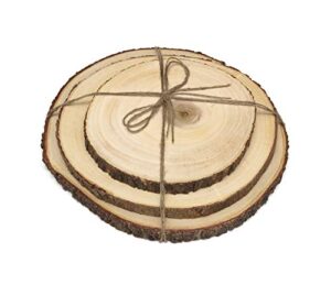 lipper international acacia wood slab serving board with bark for cheese, crackers, and hors d'oeuvres, set of 3, assorted sizes