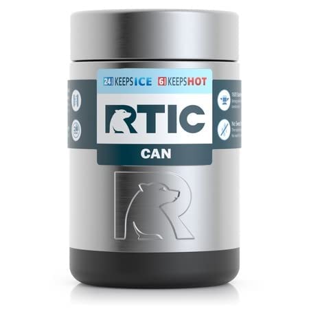 RTIC Can Cooler Insulated, Beer, Beverage, Soda Can Cooler with Lid, Stainless Steel Metal, Double Wall Insulation Coozie for Cans, Sweat Proof, 12oz, Stainless Steel