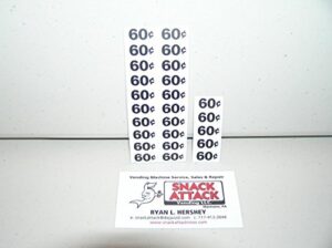 (25) snack vending machine 60 / 65 cents price labels - free ship!