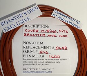 1 ea. cover o-ring fits broaster mod. 1600, 10" installed dia. fda foodservice grade material. w/free tube of haynes lubri-film o-ring lube