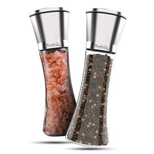 Salt and Pepper Grinder Set - 2 Pack - Pepper Mill, Salt Grinder, Refillable, Pepper Mill Grinder, Tall Glass Salt Pepper Grinder, Salt Pepper Grinder Set, Salt Pepper Set, Black Pepper Grinder