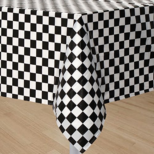 GiftExpress 2-Pack Black & White Checkered Flag Table Cover Party Favor/Checkered Tablecloth/Disposable Checkered Racing Table Cover/Check Table Cover