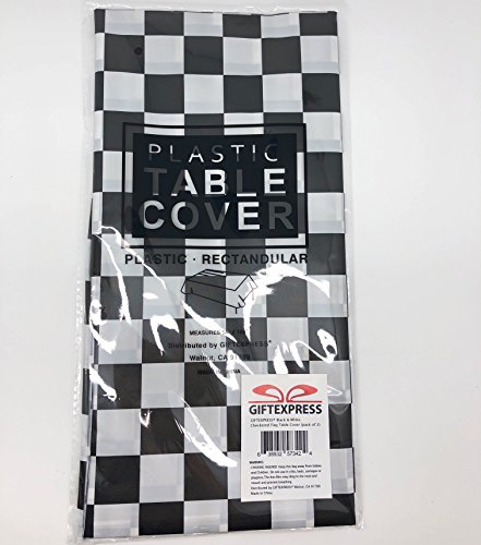 GiftExpress 2-Pack Black & White Checkered Flag Table Cover Party Favor/Checkered Tablecloth/Disposable Checkered Racing Table Cover/Check Table Cover