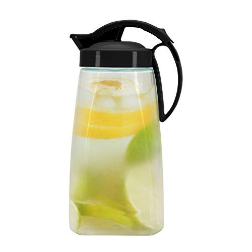 Pratico Kitchen QuickPour Water, Juice, and Beverage Airtight Pitcher, Made in Japan, 2.3 qt, 73 oz, Black