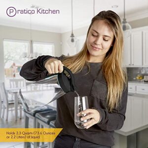 Pratico Kitchen QuickPour Water, Juice, and Beverage Airtight Pitcher, Made in Japan, 2.3 qt, 73 oz, Black