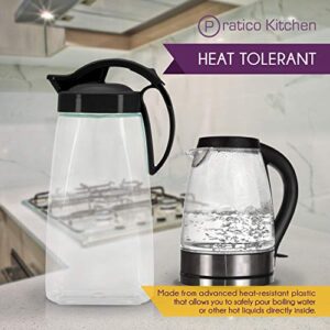 Pratico Kitchen QuickPour Water, Juice, and Beverage Airtight Pitcher, Made in Japan, 2.3 qt, 73 oz, Black