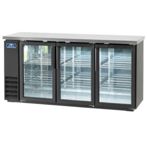 arctic air abb72g 73-inch glass 3-door commercial back bar refrigerator, 20.7 cubic feet and 84 6-packs capacity, 115v