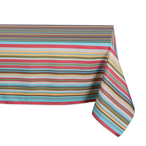 DII Indoor/Outdoor Tabletop Collection Multi-use, Machine Washable, Striped, Tablecloth, 60x84, Summer Print