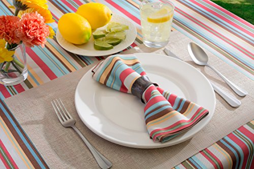 DII Indoor/Outdoor Tabletop Collection Multi-use, Machine Washable, Striped, Tablecloth, 60x84, Summer Print