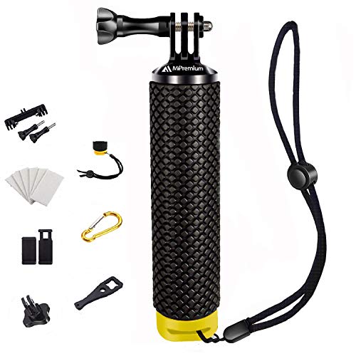 MiPremium Waterproof Floating Hand Grip Compatible with GoPro Cameras Hero 11 10 9 8 7 6 5 4 3 Session Black Silver Handler Plus Handle Mount Accessories for Water Sport and Action Cameras (Yellow)