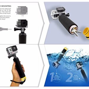 MiPremium Waterproof Floating Hand Grip Compatible with GoPro Cameras Hero 11 10 9 8 7 6 5 4 3 Session Black Silver Handler Plus Handle Mount Accessories for Water Sport and Action Cameras (Yellow)