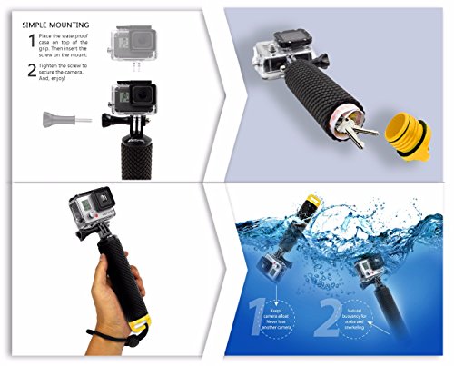 MiPremium Waterproof Floating Hand Grip Compatible with GoPro Cameras Hero 11 10 9 8 7 6 5 4 3 Session Black Silver Handler Plus Handle Mount Accessories for Water Sport and Action Cameras (Yellow)