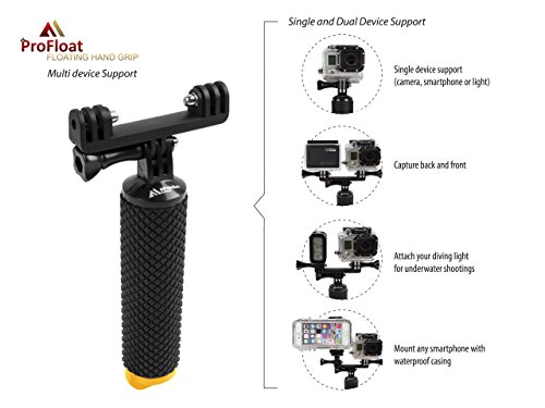 MiPremium Waterproof Floating Hand Grip Compatible with GoPro Cameras Hero 11 10 9 8 7 6 5 4 3 Session Black Silver Handler Plus Handle Mount Accessories for Water Sport and Action Cameras (Yellow)