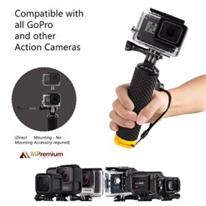 MiPremium Waterproof Floating Hand Grip Compatible with GoPro Cameras Hero 11 10 9 8 7 6 5 4 3 Session Black Silver Handler Plus Handle Mount Accessories for Water Sport and Action Cameras (Yellow)