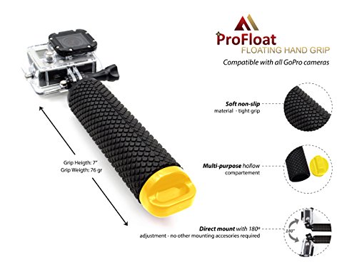 MiPremium Waterproof Floating Hand Grip Compatible with GoPro Cameras Hero 11 10 9 8 7 6 5 4 3 Session Black Silver Handler Plus Handle Mount Accessories for Water Sport and Action Cameras (Yellow)