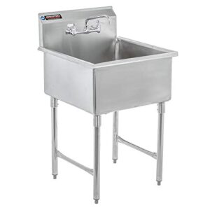 stainless steel prep & utility sink - durasteel 1 compartment commercial kitchen sink - nsf certified - single 24" x 24" inner tub with no lead faucet (restaurant, kitchen, laundry, garage)