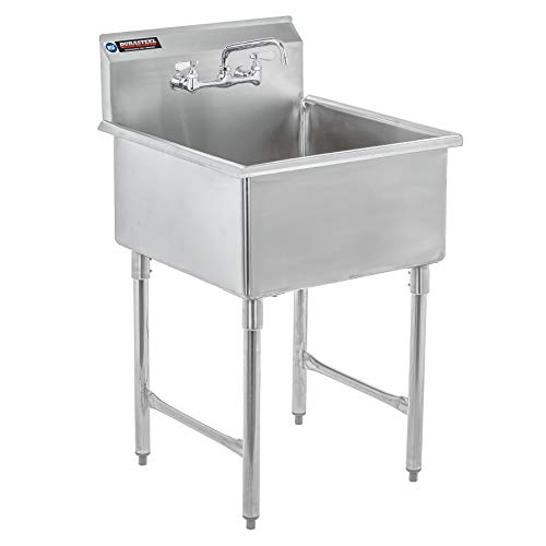 Stainless Steel Prep & Utility Sink - DuraSteel 1 Compartment Commercial Kitchen Sink - NSF Certified - Single 24" x 24" Inner Tub with No Lead Faucet (Restaurant, Kitchen, Laundry, Garage)