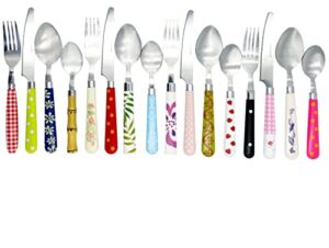 the original gypsy color rainbow eclectic collection flatware mix & match cutlery set and eating utensils with translucent handles set of 16 pieces, multi colored assortment