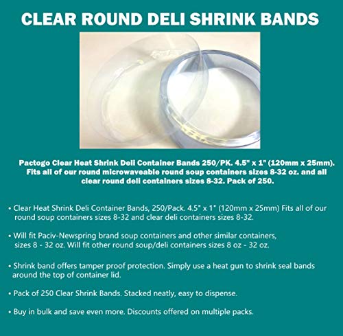 Clear Heat Shrink Bands - Fits Round Plastic Soup/Deli Container 250/Pk (Pack of 250)