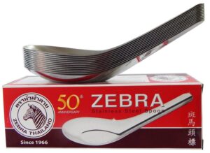 zebra thai chinese asian stainless steel rice soup spoon (12 pack), silver